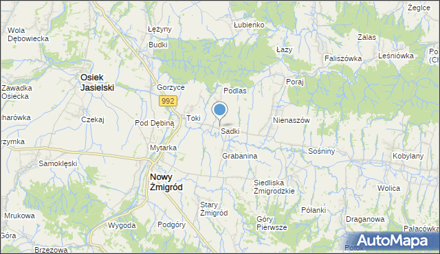 mapa Sadki, Sadki gmina Nowy Żmigród na mapie Targeo